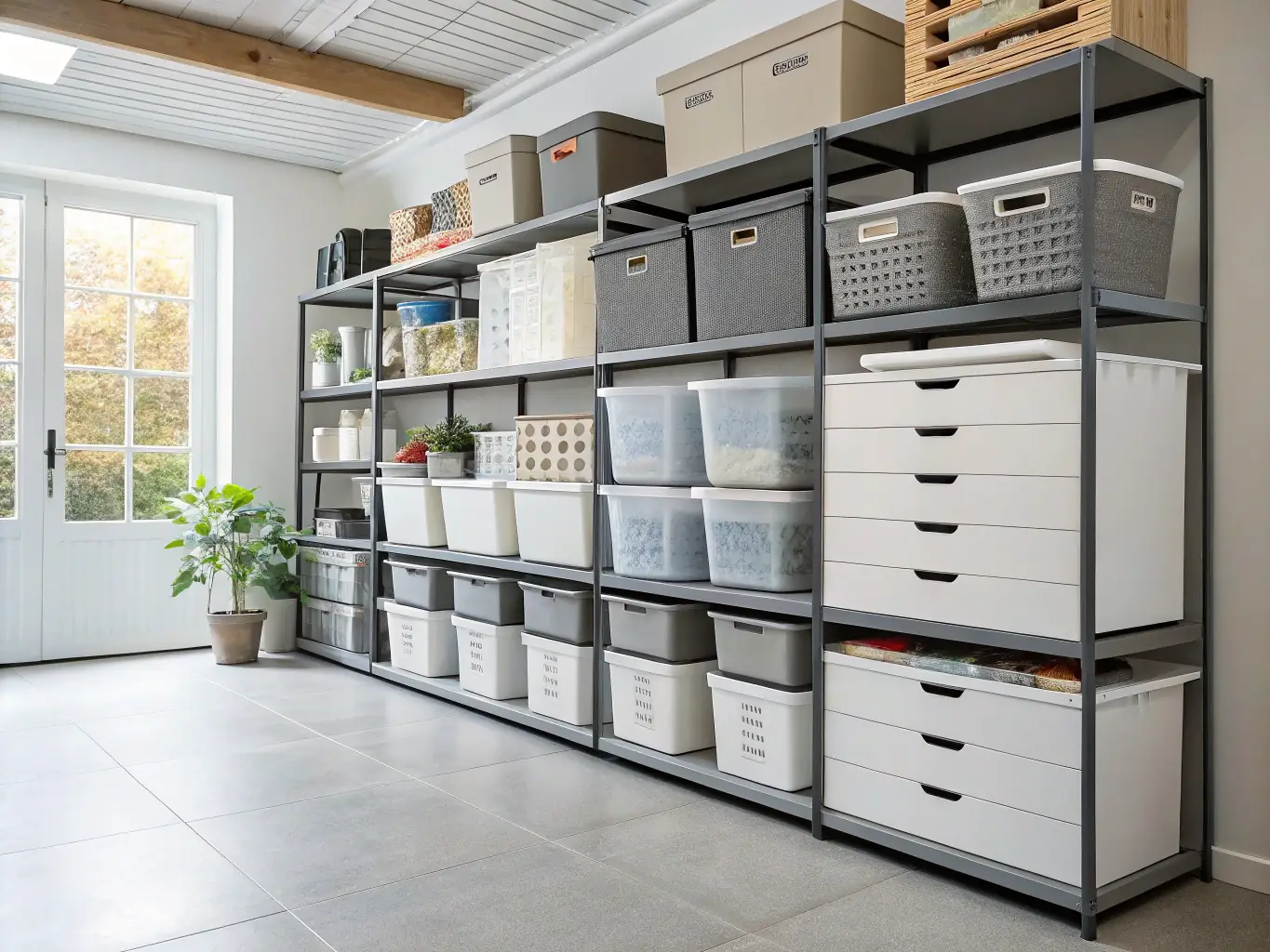 A high-quality photograph showcasing the interior of a custom-built storage shed by Shop Spot Customs, highlighting the organization and space optimization.